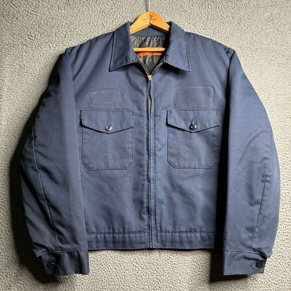 Vintage 70s 80s Red Kap Work Ike Mechanic Jacket Quilt Tuscan Large USA Navy - Picture 1 of 11